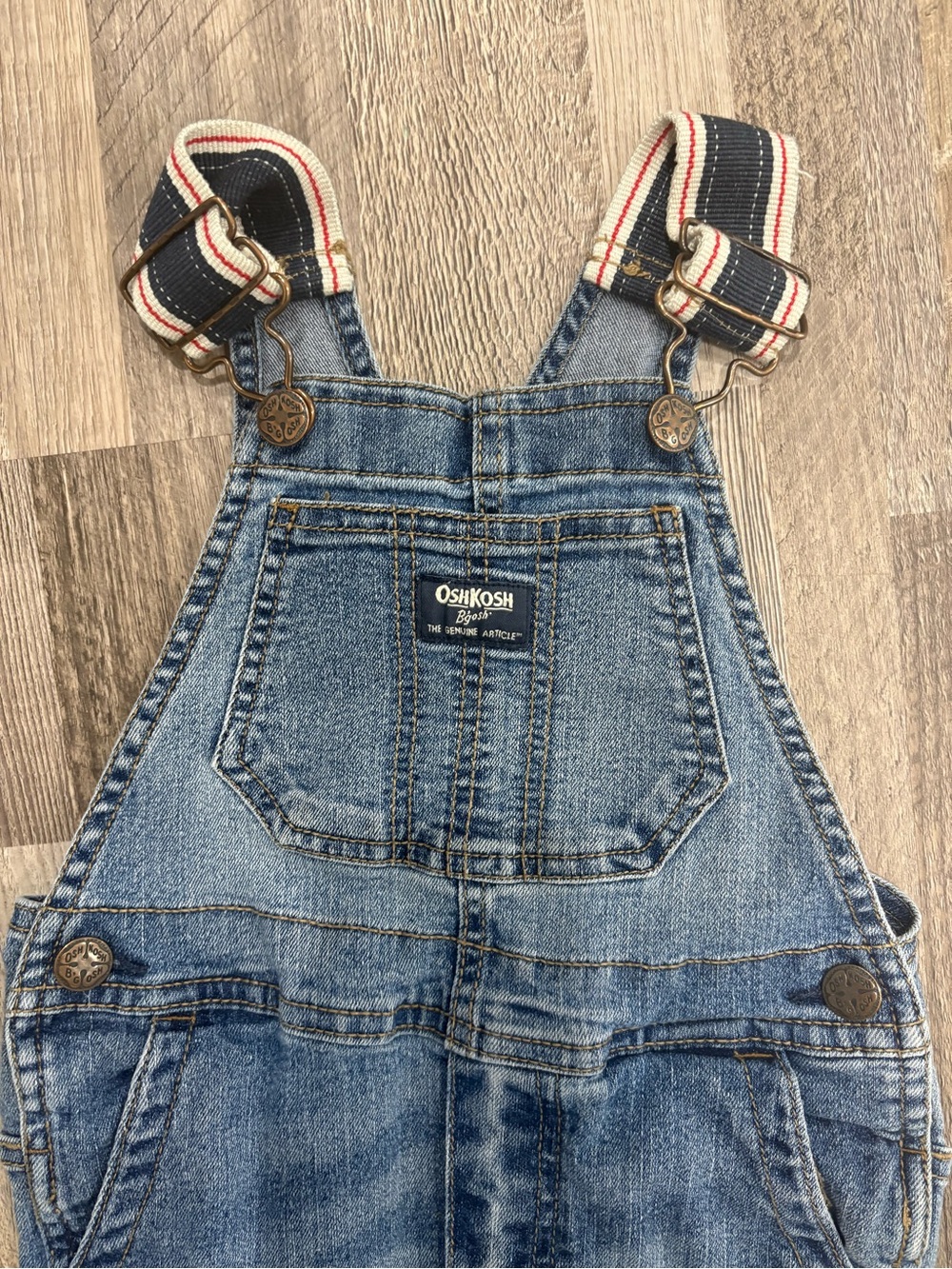 OshKosh B'gosh Denim Blue Overalls with Navy & Pink Striped Straps 3T - Picture 3 of 5